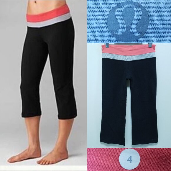 Lululemon Groove Crop Leggings Pant Size 4 XS Pink Wee Stripe Black - Picture 1 of 11